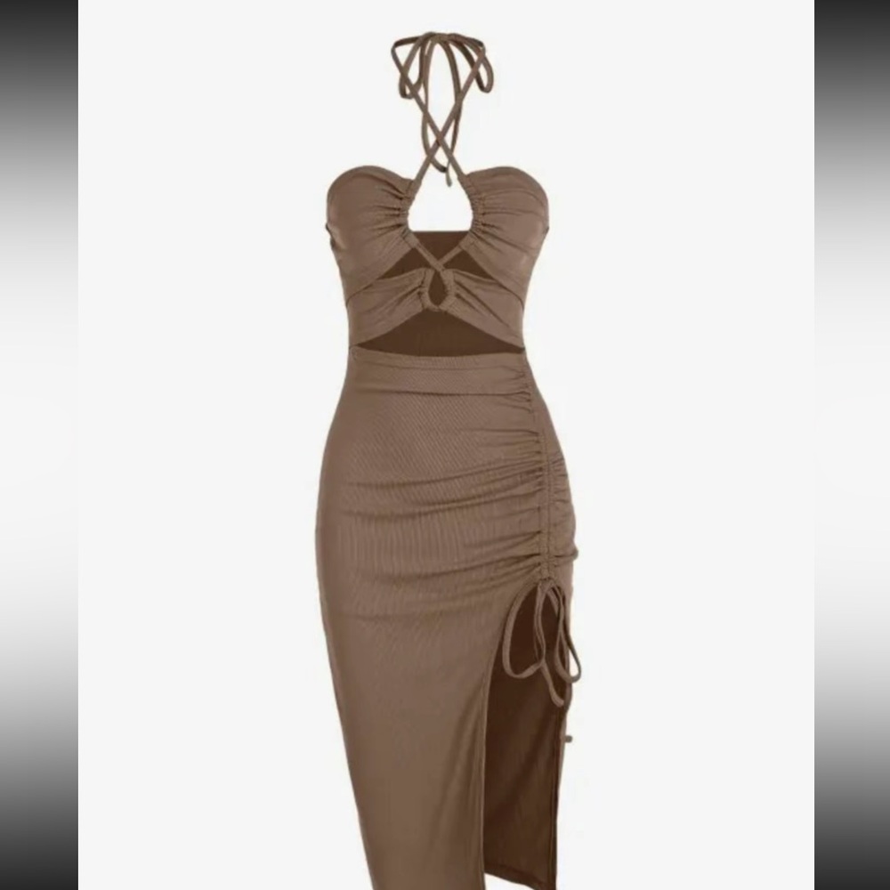 Criss cross backed split thigh bodycon dress